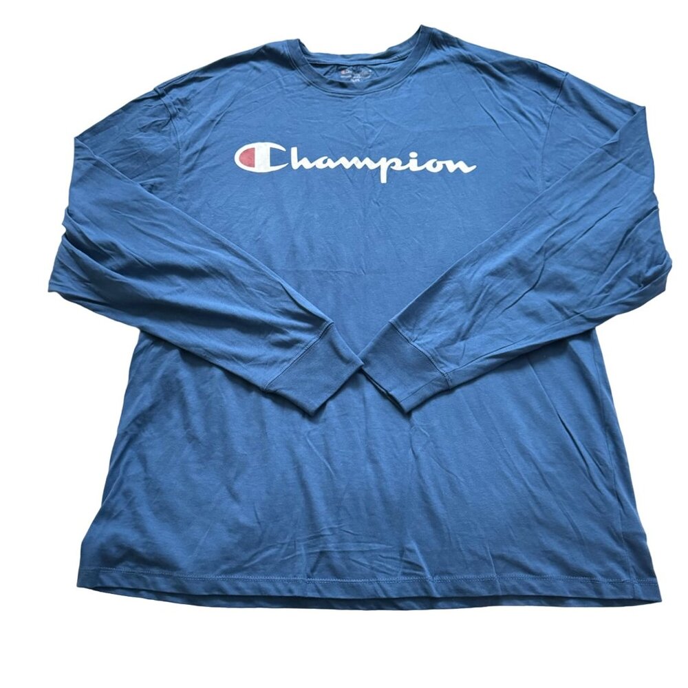 champions mens tee shirt size XL blue color long sleeve round neck logo nwot‎